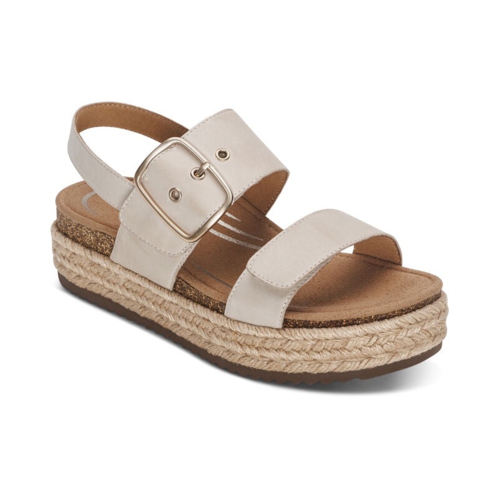 Aetrex Women’s Vanilla Espadrille Platform Sandal with Buckle- like new worn 2x